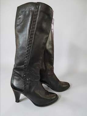 Corelli Bootalinos Women's Black Leather Knee High Heeled Boots Size 7.5